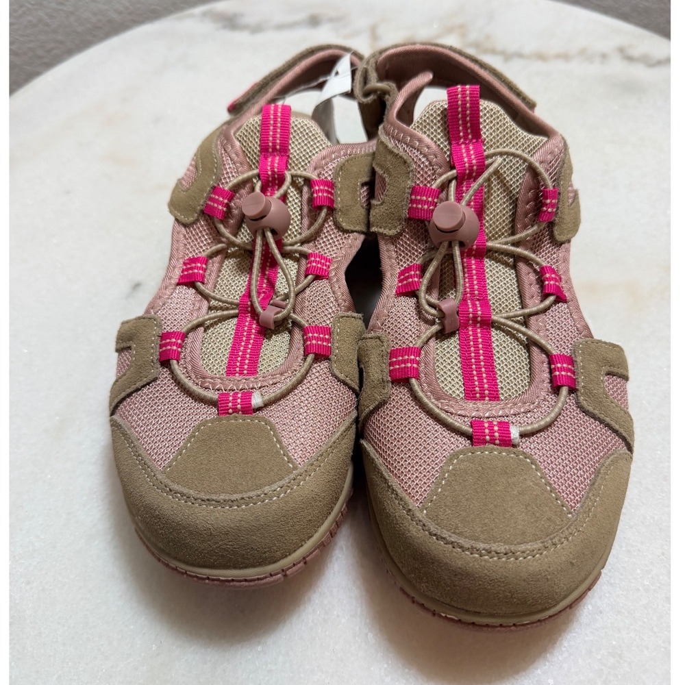Lands End Womens Tan Pink Suede Mesh Closed Toe Hiking River Sandals Size 8B NWT